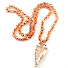 MOODPC Fashion Bohemian Tribal Jewelry Long Facet Crystal Glass Knotted Crystal Arrowhead Necklace 2024 - buy cheap