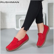 RUSHIMAN Brand Comfortable 2021 Loafers Women Suede Leather Flat Platform Ladies Elegant Shoes Women Slip On Flats Casual Shoes 2024 - buy cheap