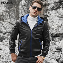 FLAVOR Men's Genuine Leather Jacket Men Real Lambskin Hoodie Leather Coat 2024 - buy cheap