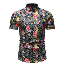 Fashion Slim Summer Short Sleeve Shirt Men 2019 Business Casual Hawaiian Leaf Flowers Print Shirts Male Boho Beach Shirt 2024 - buy cheap