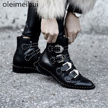 Botas femininas de couro e tornozelo, sapatos com rebites para motocicleta, outono e inverno, melhor marca, designer famoso, punk 2024 - compre barato