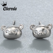 Chereda Small Size Lovely Teddy Bear Earring Cute Animal Stud Earings Rhinestone Eye Big Nose Fashion Jewelry 2024 - buy cheap