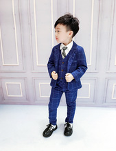 Fashion lattice Children Suit Boys Suits Kids Blazer Boys Formal Suit For Wedding Boys Clothes Jackets +Pants+vest 3pcs 2-10Y 2024 - buy cheap