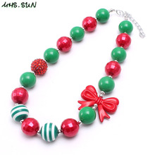 MHS.SUN Christmas Jewelry Red/Green Beads Necklace With Bowknot For Child Girls Chunky Bubblegum Necklace Party Gifts 2024 - buy cheap