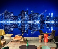 Custom 3D murals,New York at night with reflection in water city wallpaper,living room sofa TV wall bedroom bar ktv .3d murals 2024 - buy cheap