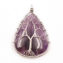 FYJS Unique Silver Plated Wire Wrap Tree of Life Water Drop Pendant Natural Amethysts Stone Jewelry 2024 - buy cheap