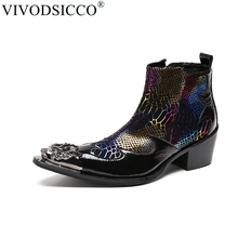 VIVODSICCO Fashion Luxury Men Boots Genuine Leather Ankle Sanke Boots Men Italian Business Dress Shoes Pointed Toe Cowboy Boots 2024 - buy cheap