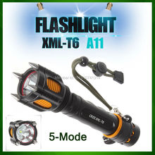 2014 HOT A11 CREE XML T6 2000 Lumen LED Flashlight Torch 5 Mode Flash Light With Blade + Diamond Attact Head + Audiable Alarm 2024 - купить недорого