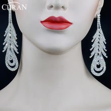 Chran brincos longos e grandes de strass, clássicos, de luxo, para mulheres, lustre de cristal, pendentes 2024 - compre barato