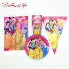 Mantel con temática de las seis Princesas de Disney, suministros para fiestas, eventos, vasos de papel, platos, pancarta, fiesta de cumpleaños, Blancanieves, 31 unids/lote 2024 - compra barato