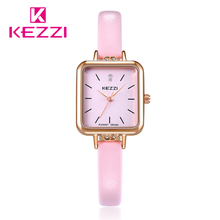 Kezzi Ретро квадратные женские часы простые тонкие кожаные модельные женские часы модные розовые золотые кварцевые наручные часы Montre Femme 2024 - купить недорого