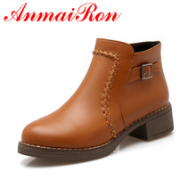 ANMAIRON Med Heels Zippers Shoes Buckle Woman Boots Round Toe Ankle Boots for Women Platform Shoes Autumn/Winter Boots Casual 2024 - buy cheap