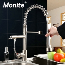 Monite Nickel Brushed Kitchen Faucet Pull Out & Down Swivel 360 Spray Brushed Nickel Brass Kitchen Vanity Sink Mixer Tap Faucet 2024 - buy cheap
