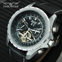 JARAGAR Cool negro Tourbillon automático hombres relojes esqueleto mecánico reloj con calendario hombres correa de cuero de marca superior reloj de lujo 2024 - compra barato