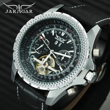 JARAGAR Fresco Preto Tourbillon Automatic Mens Relógios Esqueleto Mecânico Relógio Calendário Cinta De Couro Dos Homens Top Marca de Luxo Relógio 2024 - compre barato