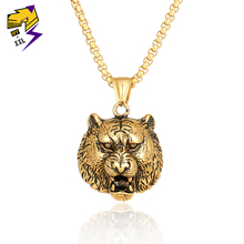 Punk Vintage Tiger Zodiac Necklace Men's Suspension Stainless Steel Chains Neck Chain Golden Animal Necklace Male Gothic Jewelry 2024 - buy cheap