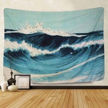 Lannidaa casa impresso azul onda tapeçaria parede pendurado azul mar tapeçarias porta cortina de mesa pano sofá capa pano de fundo arte pano 2024 - compre barato