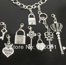 10PCS Vintage Silver Mixed Key &Lock  Lobster Clasp Clip  Charms Pendants For Bracelets Necklace DIY Metal Jewelry Making P1996 2024 - buy cheap