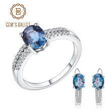 GEM'S BALLET-Conjunto de anillo y pendientes de Topacio Azul Natural de Londres para mujer, conjunto de Plata de Ley 925, GEMA, conjunto de joyería para mujer, joyería fina 2024 - compra barato