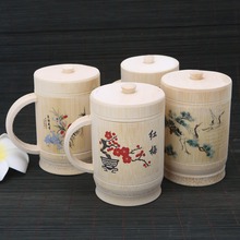 Xícara de bambu natural com tampa, xícara tradicional chinesa artesanal com conjunto para chá, cor aleatória, 1 peça 2024 - compre barato