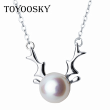 New Design Lovely Deer Antlers Necklaces Pendant With Real Pearl Women Girls Christmas Gift 925 Sterling Silver 2024 - buy cheap