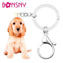 Bonsny Acrylic Cute Cocker Dog Key Chains Keychain Keying Fashion Animal Pet Jewelry For Women Girl Ladies Teens Decoration 2024 - buy cheap