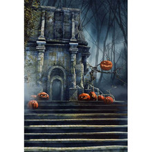 Mysterious Forest Castle Backdrop for Photography Stairs Pumpkin Faces Lanterns Kids Children Halloween Themed Photo Backgrounds 2024 - buy cheap