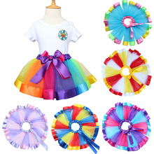 Summer Rainbow Tutu Skirt Girl Pettiskirt Bowknot Children Show Dance Skirt For Short Tutu Girls 2024 - buy cheap