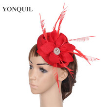 Chapéus fascinator feminino imitação de sinamay, tiara acessórios para cabelo casamento chique vermelho chapéu para festa jantar chapéu milinery 2024 - compre barato