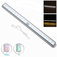 Luz usb recarregável com 20 leds, sensor de movimento pir, luz noturna para armários, guarda-roupas, escada, armários da cozinha 2024 - compre barato