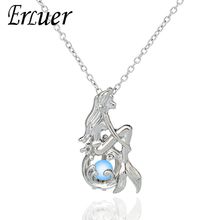 ERLUER Pretty Mermaid Luminous Pendant Necklaces For Women Bead Glow In The Dark Silver Plated Fashion Necklace Halloween gift 2024 - buy cheap