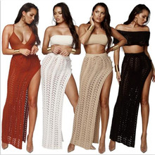 Sexy Summer Beach Cover Up Sarong Bikini Swimwear Wrap Pareo Knitting Skirt High Split Long Maxi Skirt Swim Crochet Bathing Suit 2024 - buy cheap