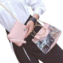 2 Pcs/Set New Fashion Women Bag PVC Leather Metal Ring Handle Chain Zipped Transparent Casual Ladies Shoulder Bag Borse Da Donna 2024 - buy cheap