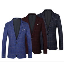 2019 Men‘s Elegant Fashion Suit Jacket One Button Men Slim Fit Jacket Blazer Plaid Stripe Mens Blazer Plus Size Business Jacket 2024 - buy cheap