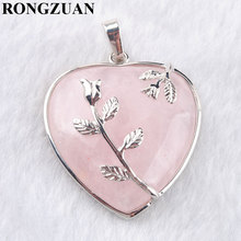 RONGZUAN-Colgante de corazón de cuarzo rosa Natural para mujer, joyería de gema, flor, colgante y collar, joyería de amor, TN3185 2024 - compra barato