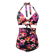 New US Size Plus Size 50s Retro Halter Bikinis set Floral Print Swimsuit Bathing Suit Women Vintage Ruched High Waisted Swimwear 2024 - buy cheap