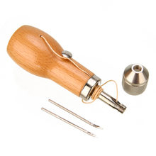 1pcs Leather Craft Tool Stitching Wood Handle Sewing Awl with Waxed Thread and Needles Sewing Accessories 2024 - buy cheap