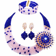 Fashion 5 Layers Royal Blue Peach Nigerian Wedding African Beads Jewelry Set Crystal Necklace Earrings 5L-ZJ015 2024 - buy cheap