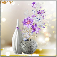 Алмазная картина Питер Рен, вышивка крестом, ремесла, цветок, полная круглая или квадратная Хрустальная мозаика, Алмазный Набор для вышивки «ваза», фиолетовый пион 2024 - купить недорого
