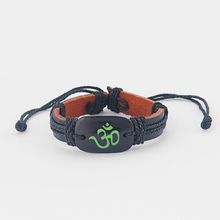 12pcs Black Leather Wristband OM OHM AUM YOGA HINDI OMKARA SYMBOL Charm Bracelet 2024 - buy cheap