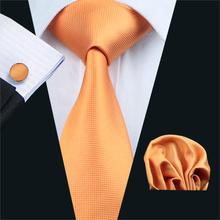 FA-356 Men`s Tie Orange Solid Silk Jacquard Woven classic Tie Hanky Cufflinks Set For Men Business Wedding Party Free Shipping 2024 - buy cheap