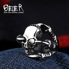 Beier  2015 high polish new skull Ring for Men Stainless Steel Fashion jewelry LLBR8-030R 2024 - buy cheap