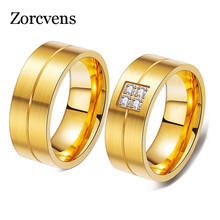 ZORCVENS New Fashion Gold Color Stainless Steel Wedding Ring for Woman Men White CZ Stone Engagement Ring High Quality 2024 - buy cheap