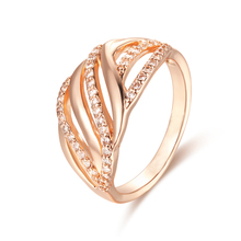 FJ 11mm Women 585 Rose Gold Color Clearly Crystal Weaving Chic Wedding Big Ring 7 8 9 10 11 2024 - buy cheap
