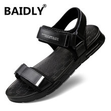 Sandalias de piel auténtica de alta calidad para hombre, sandalias suaves cómodas, zapatos informales a la moda, novedad de verano 2024 - compra barato