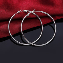 Women Silver Hoop Earrings Large Big Round Circle 925 Silver Hoops Creole Jewelry 50MM 60MM 70MM 80MM Dropshipping 2018 2024 - buy cheap