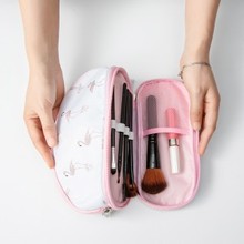Bolsa de cosméticos portátil con flamencos para mujer, de doble capa neceser de viaje, bolsa Circular de maquillaje, organizador de brochas, novedad de 2019 2024 - compra barato