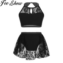 FEESHOW Girls Two Piece Set Dance Costume Sleeveless Lace Splice Kids Clothes Outfit for Children Ballet Leotard Dance Wear Sets 2024 - buy cheap