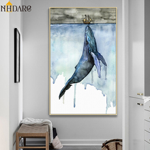 Belo poster de aquarela moderno para decoração, baleia, varanda, decoração, tela, impressão, quadro de parede 2024 - compre barato