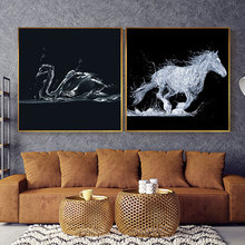 Arte da parede moderna decoração para sala de estar abstrato preto e branco cristal cavalo cisne baleia pintura da lona arte animal cartaz impressão 2024 - compre barato